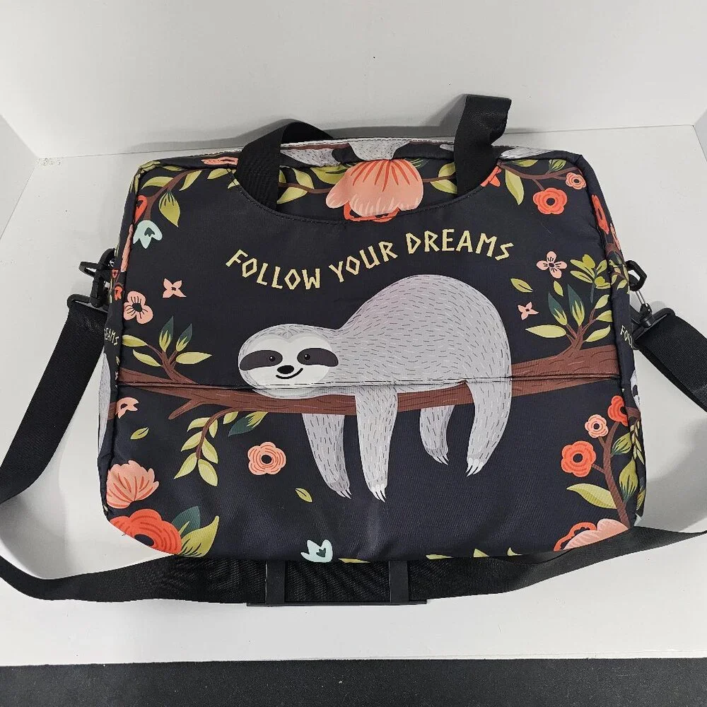 Laptop Crossbody Messenger Bag Sloth Black Boho School Office Floral